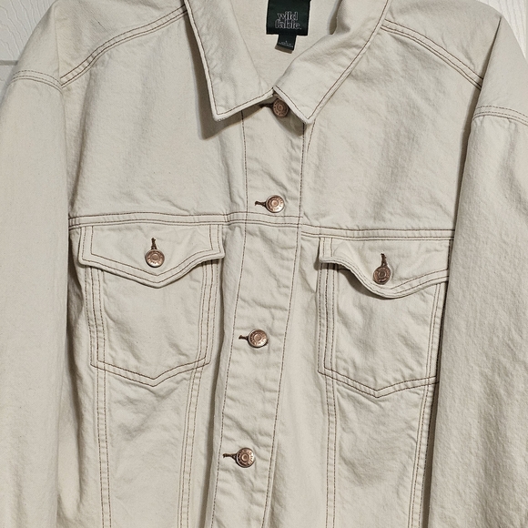 Wild Fable Cropped Raw Hem Denim Trucker Jacket Off White Ladies Large - Picture 2 of 6